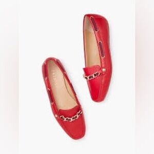 Talbots Red Leather Chain-Trim Loafers